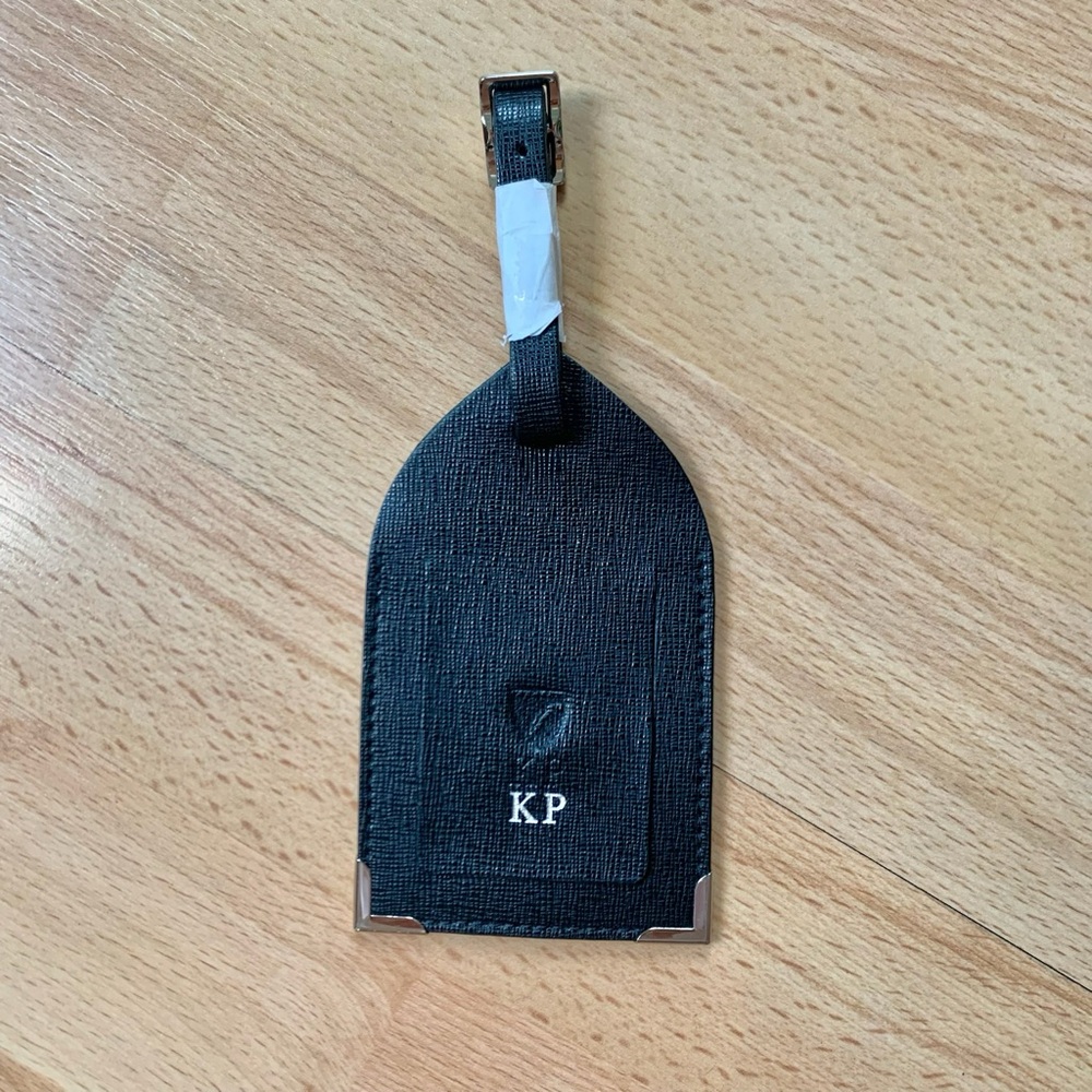 Aspinal of London Black Leather Luggage Tag embossed KP